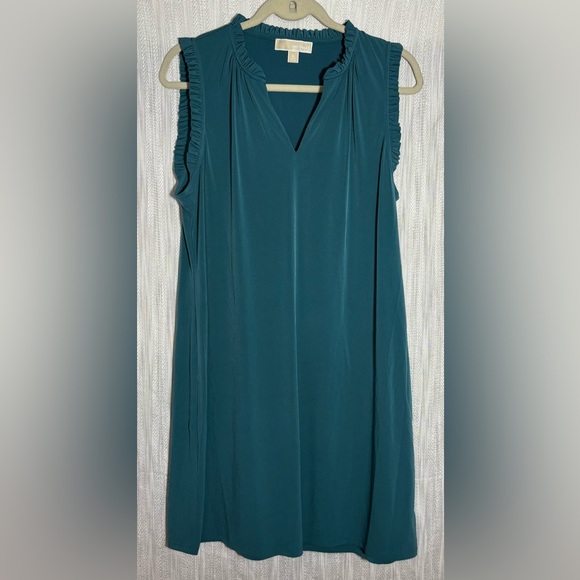 Michael Kors Teal Ruffle V-Neck dress - Picture 1 of 4